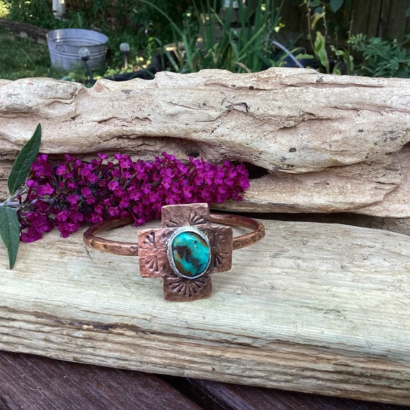 Artisan Sterling and Copper Bracelet with a Turquoise Stone - Picture 1 of 5